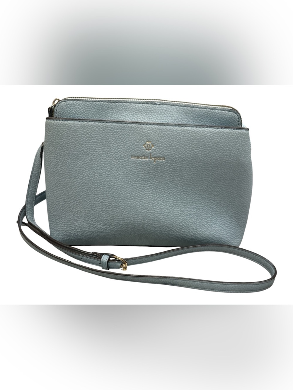 Nanette Lepore Light Blue Pebbled Crossbody Bag Purse Floral Lining